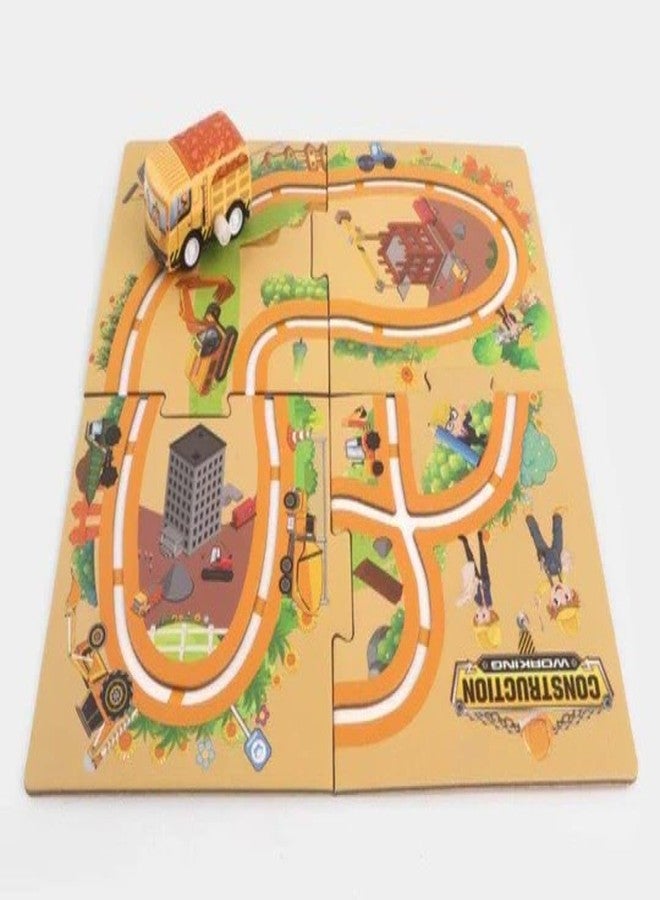 Meghasky 2-in-1 Puzzle Track Game Set with Wind-Up Vehicles, Police and Construction Theme, Interlocking Puzzle Pieces - Image 2